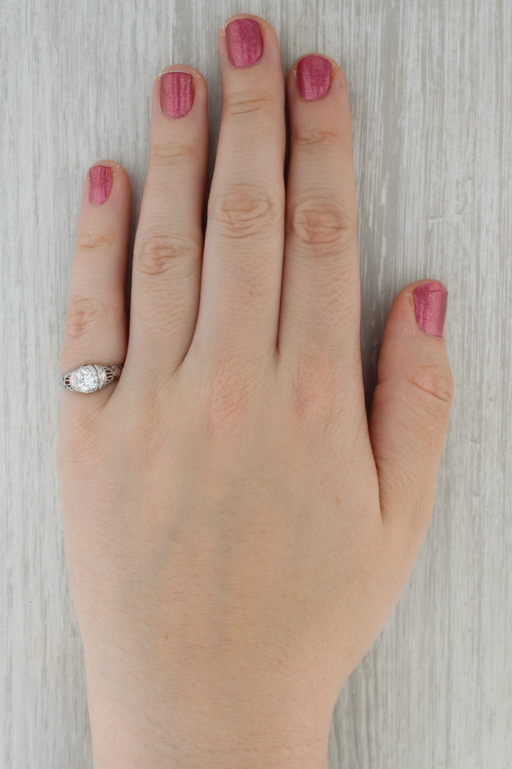 Art Deco 0.51ct Round Diamond Solitaire Engagement Ring Platinum Size 6