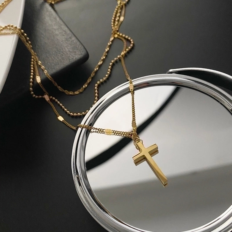 Fashion Cross Titanium Steel Titanium Steel 14K Gold Plated Gold Plated Silver Plated Metal Chain Necklace