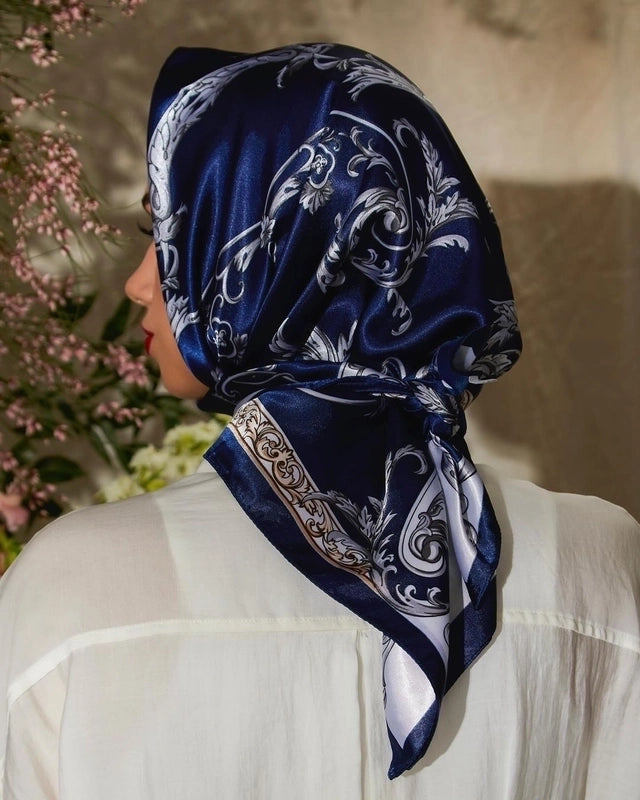 Women's Casual Minimalist Tree Feather Flower Satin Printing Silk Scarf