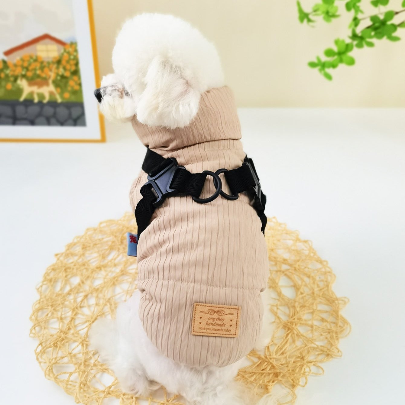 Solid Color Striped Fleece Dog Jacket Harness