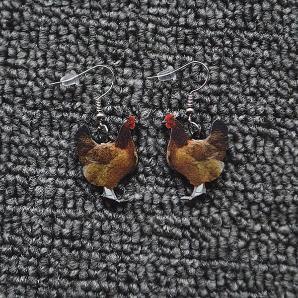 New Printed Hen and Duck Creative Simulation Animal Earrings