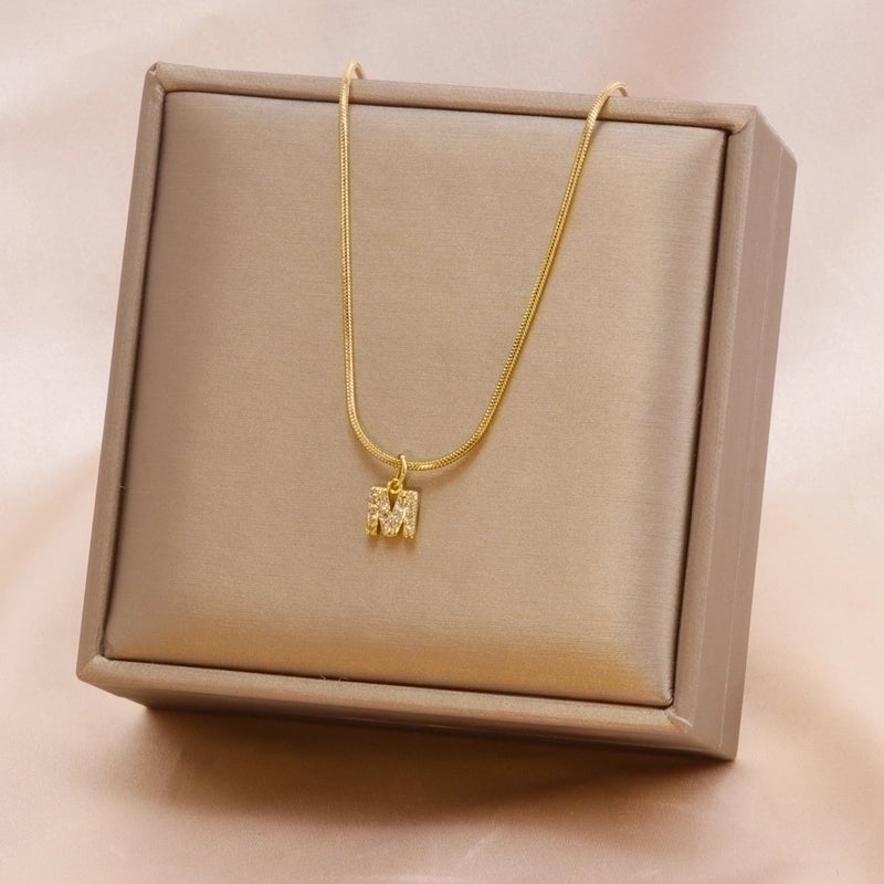 Fashion Letter Titanium Steel Plating Zircon Pendant Necklace