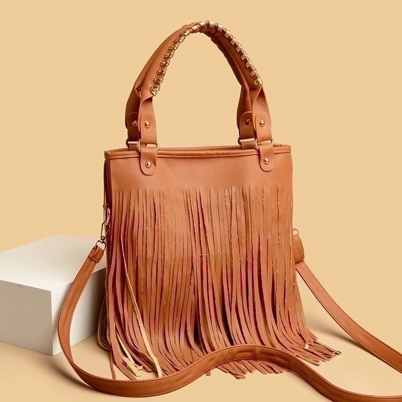 Women's Medium Pu Leather Tassel Streetwear Open Handbag