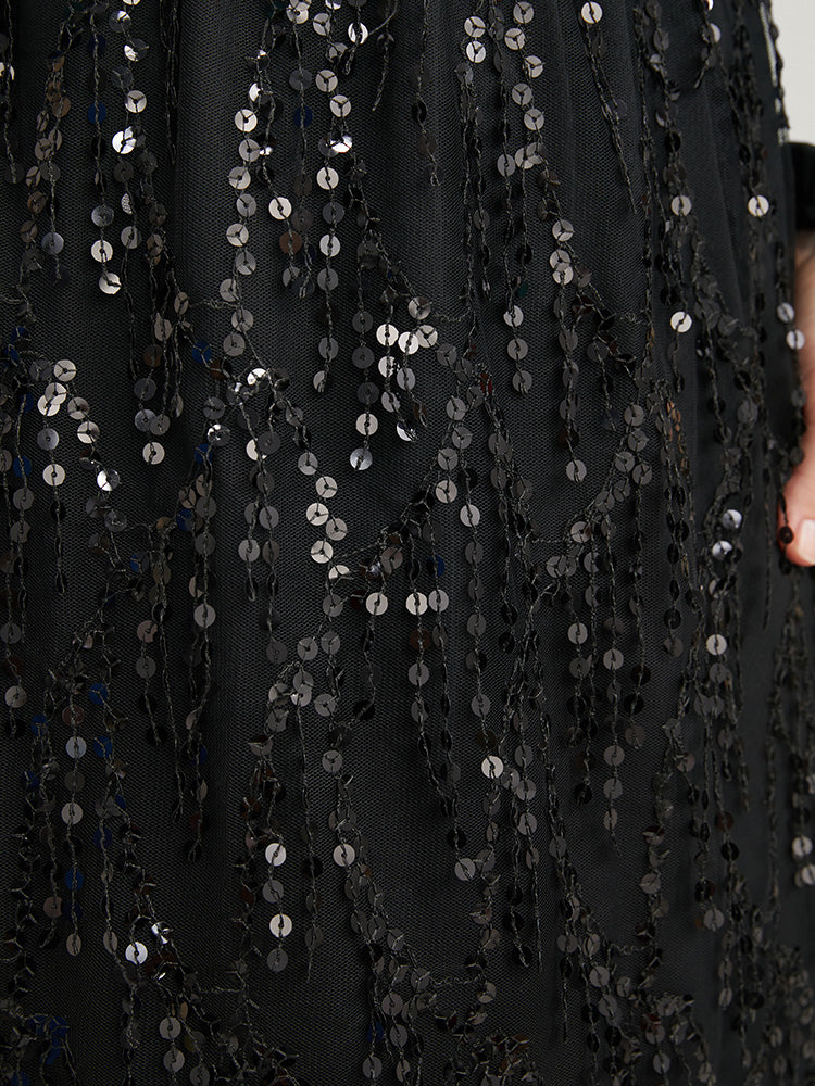 Solid Patchwork Wrap Sequin Tassel Detail Dress