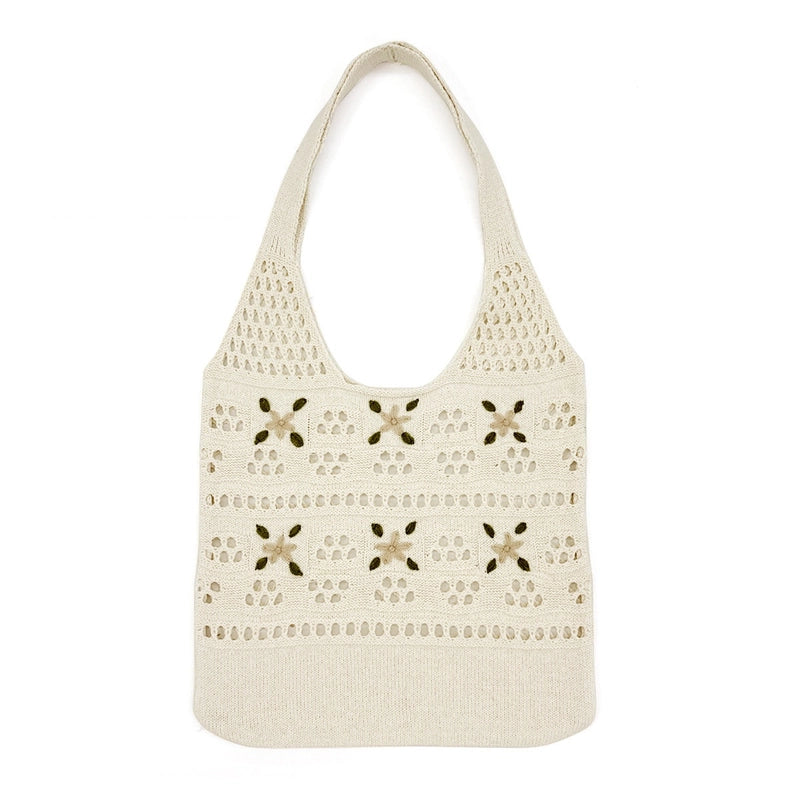 Women's Polyester Solid Color Flower Classic Style Weave Square Open Shoulder Bag