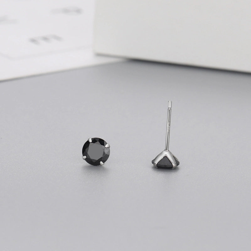 Minimalist Geometric Sterling Silver Zircon Ear Studs 1 Pair