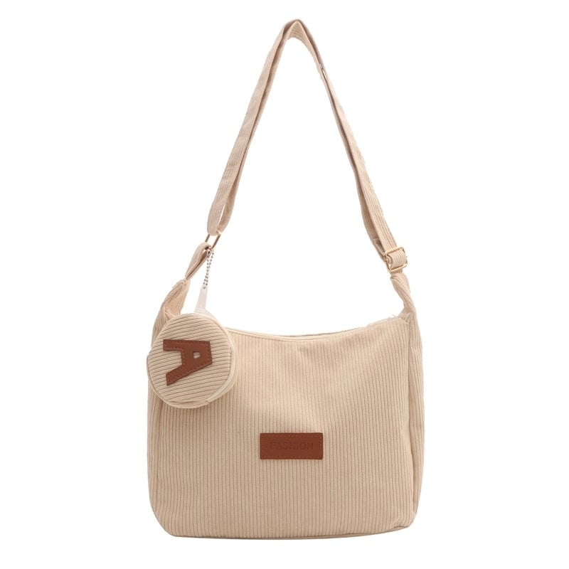 Women's Corduroy Solid Color Classic Style Square Zipper Shoulder Bag