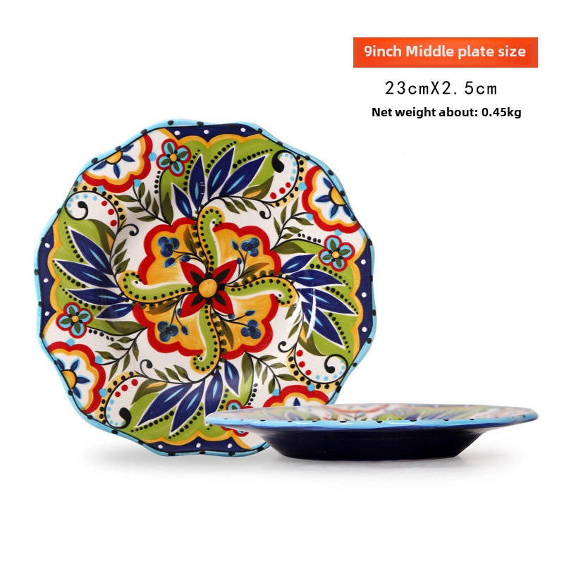 Style Creative Hand-painted Ceramic Plate Irregular Western Plate Fashionable Household Plate Bowl Combination Steak Plate
