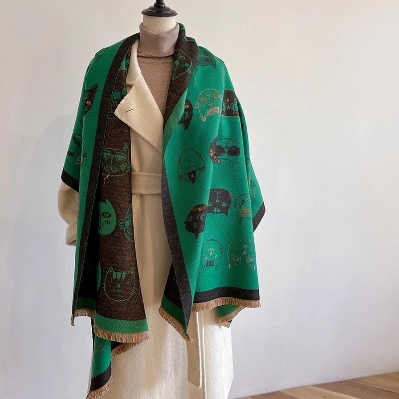 Women's Casual Cute Preppy Style Cat Imitation Cashmere Polyester Printing And Dyeing Printing Dyeing Scarf Shawl