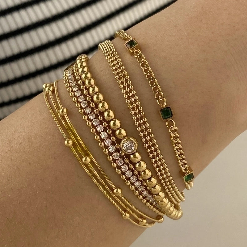 3 Pieces Casual Minimalist Geometric 304 Stainless Steel 16K Gold Plated White Gold Plated Gold Plated Bracelets In Bulk