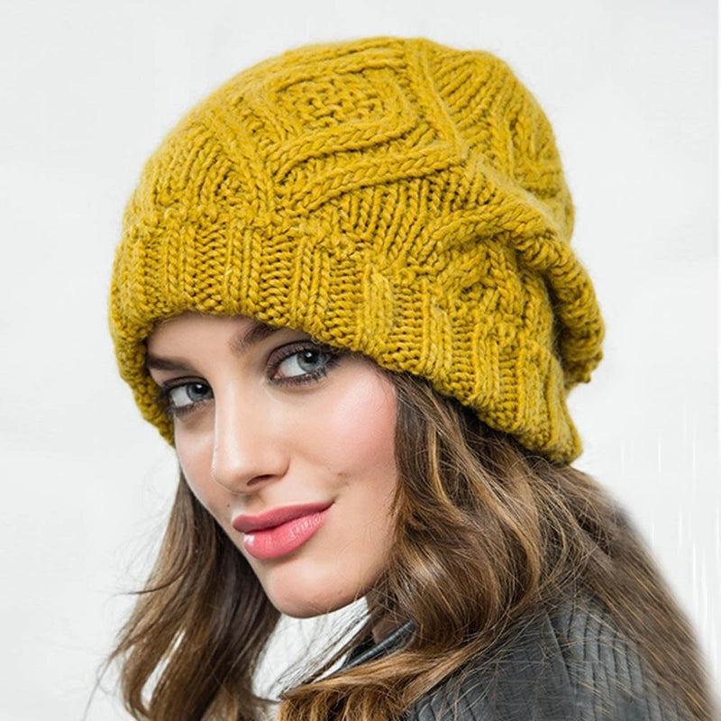 Explosions Diamond Square Soft Coarse Wool Knitted Hat Women's Hat Fashion Autumn And Winter Wool Hat