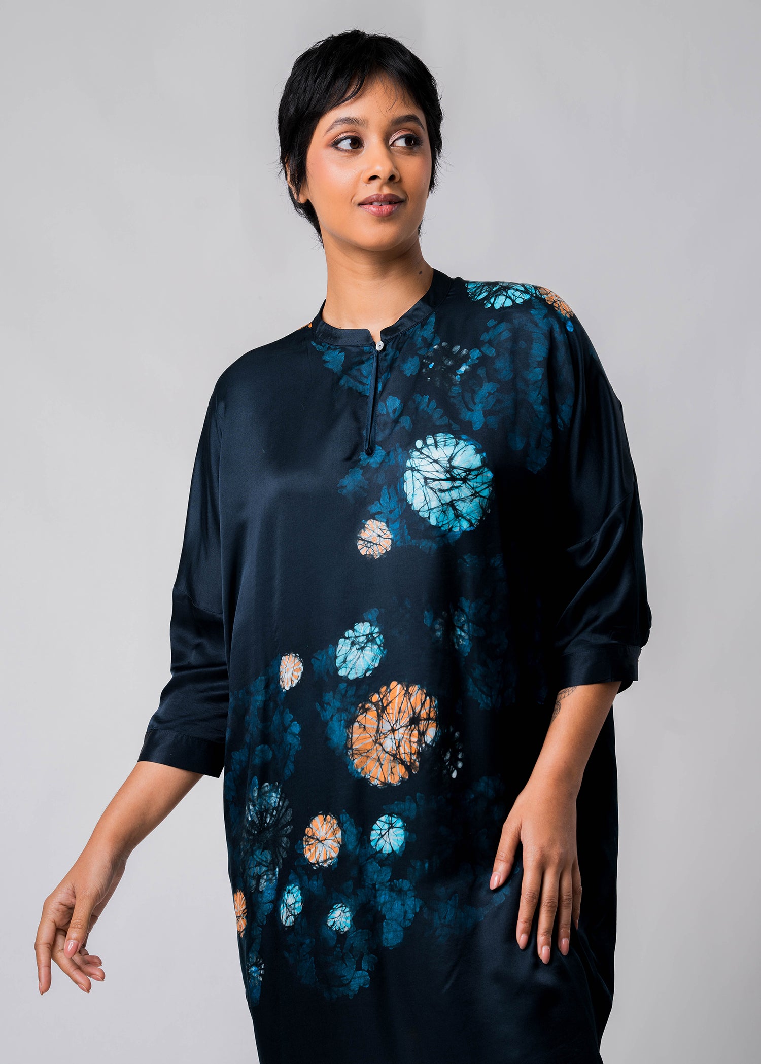 Batik Floral Chinese Collar Dress