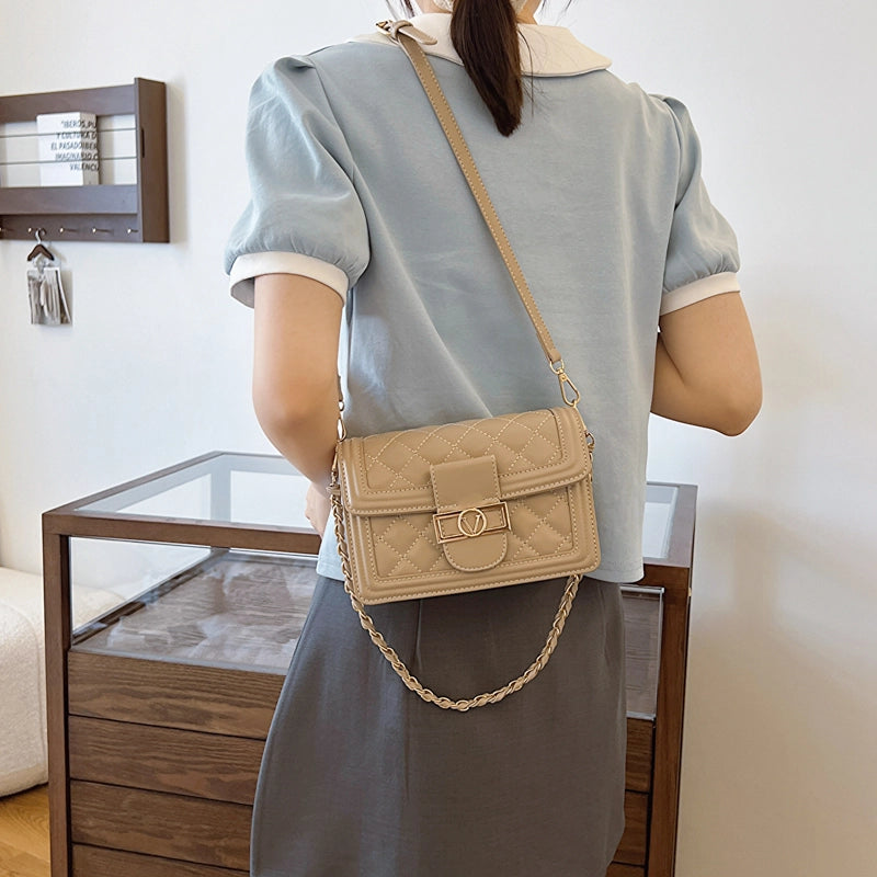 Women's Medium Pu Leather Solid Color  Basic Classic Style Square Flip Cover Crossbody Bag