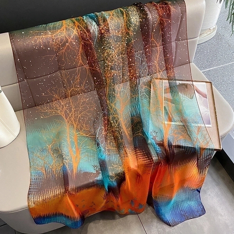 Women's Elegant Color Block Yourou Yarn Silk Scarf