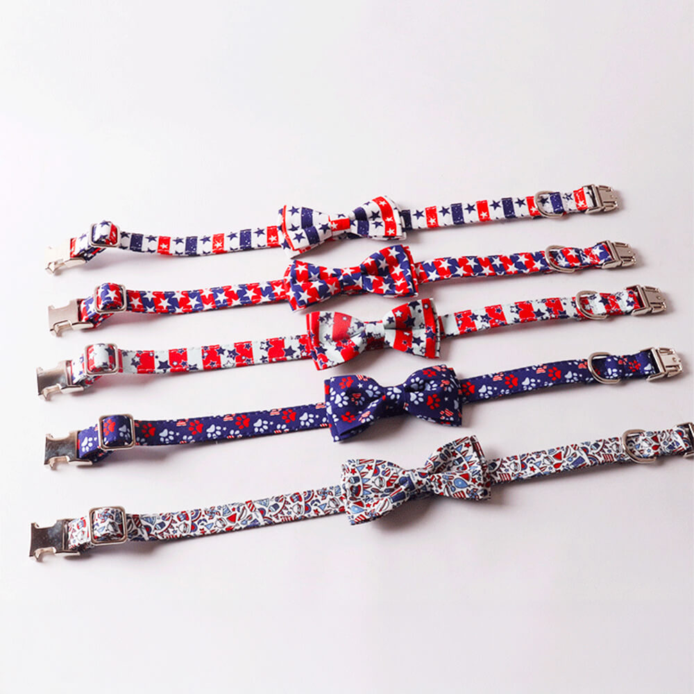 Fashion Dog Accessories American Flag Dog Collar with Bow