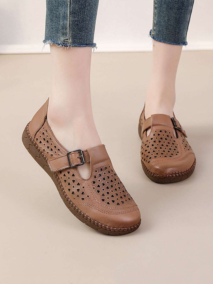 Women Summer Casual Genuine Leather Flat Sandals