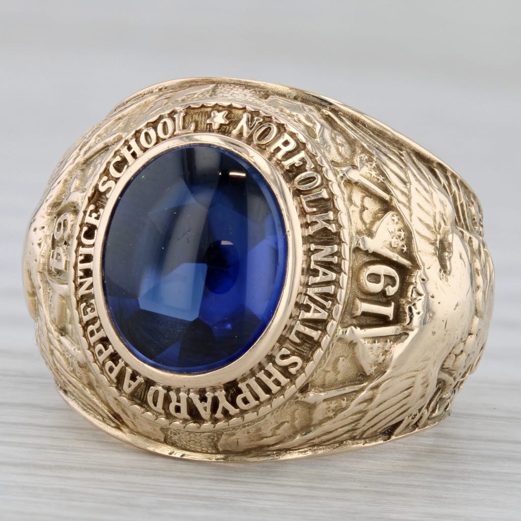 Norfolk Naval Shipyard Apprentice School Ring 10k Gold Lab Created Sapphire