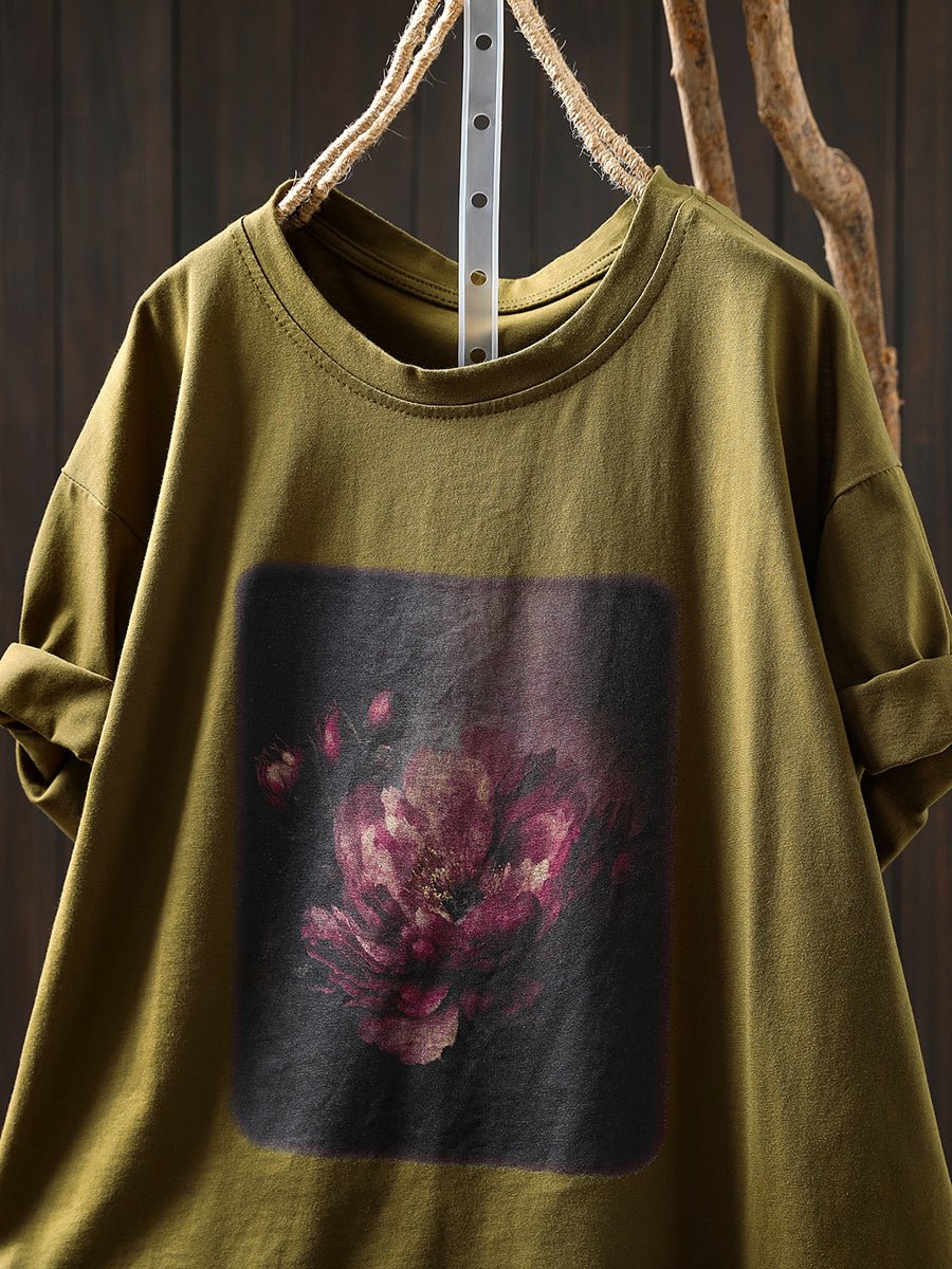 Women Summer Artsy Flower Print Cotton Shirt