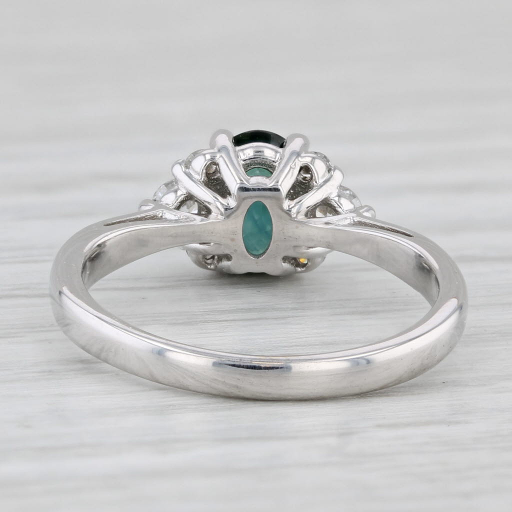 1.20ctw Oval Teal Sapphire Diamond Ring 14k White Gold Size 6