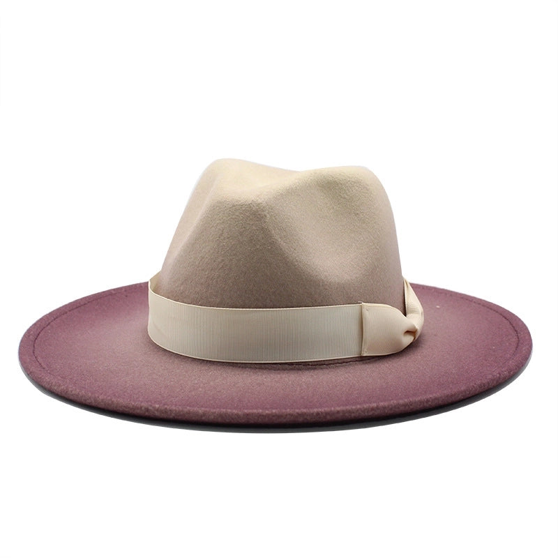 Style Big Brim Woolen Hat Gradient Color Two-color Jazz Hat Autumn And Winter Men's And Women's Hat Felt Hat JZ-013