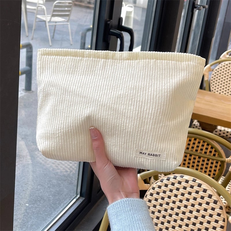 Women's Corduroy Letter Solid Color Basic Square Zipper Cosmetic Bag Clutch Bag