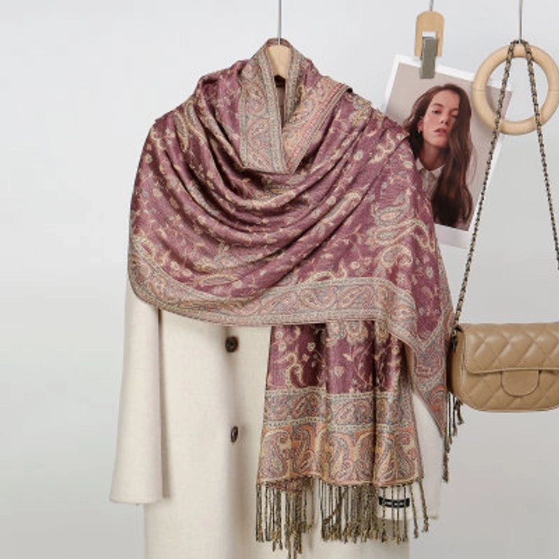 Women's Pastoral Cashew Nuts Flower Polyester Tassel Scarf