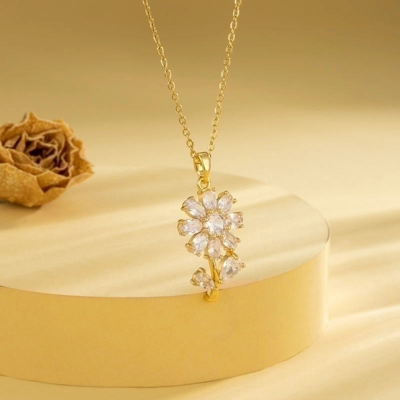 2 Pieces Stainless Steel Titanium Steel 18K Gold Plated Casual Elegant Plating Inlay Cross Heart Shape Flower Zircon Pendant Necklace
