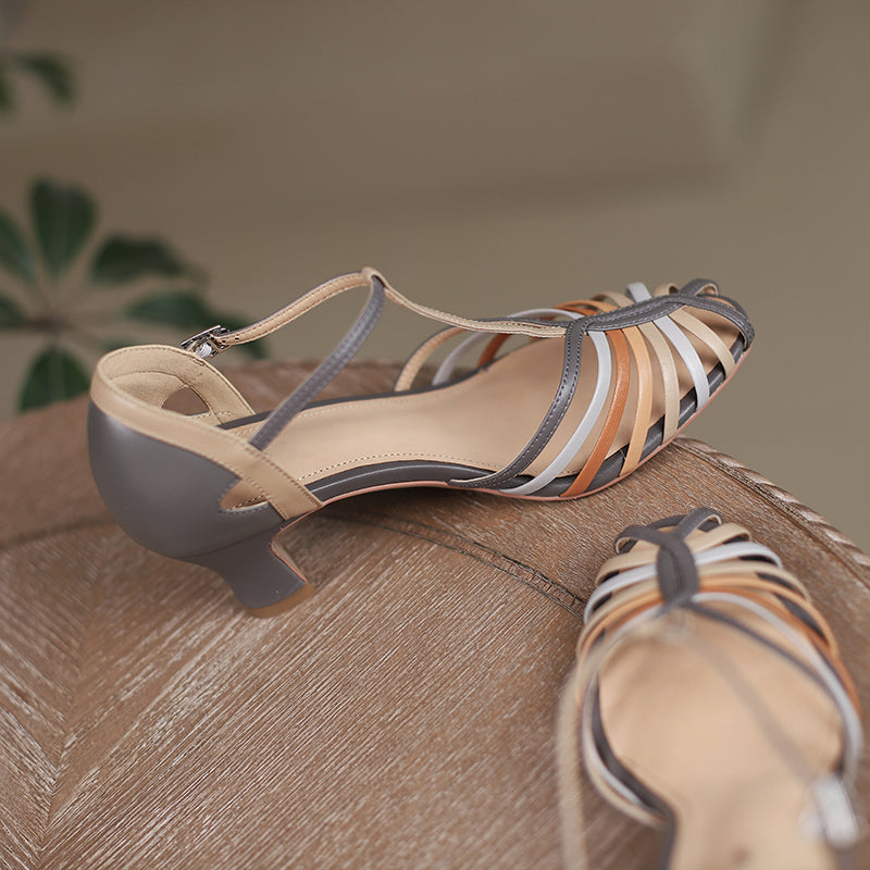 Vintage Roman T-Strap Fisherman Sandals Elegant Cowhide Closed-Toe Summer Shoes in Two Heel Heights