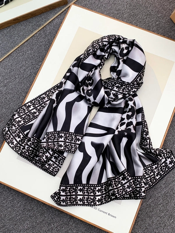 Women's Casual Elegant Wedding Leopard Satin Printing And Dyeing Silk Scarf Hijab