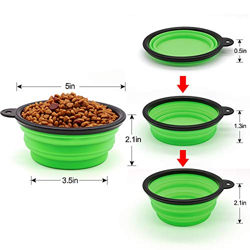 Dog Bowl Pet Collapsible Bowls. 2 Pack for Cats Dogs. Portable Pet Feeding Watering Dish for Walking Parking Traveling with 2 Carabiners (Small. Blue+Green)