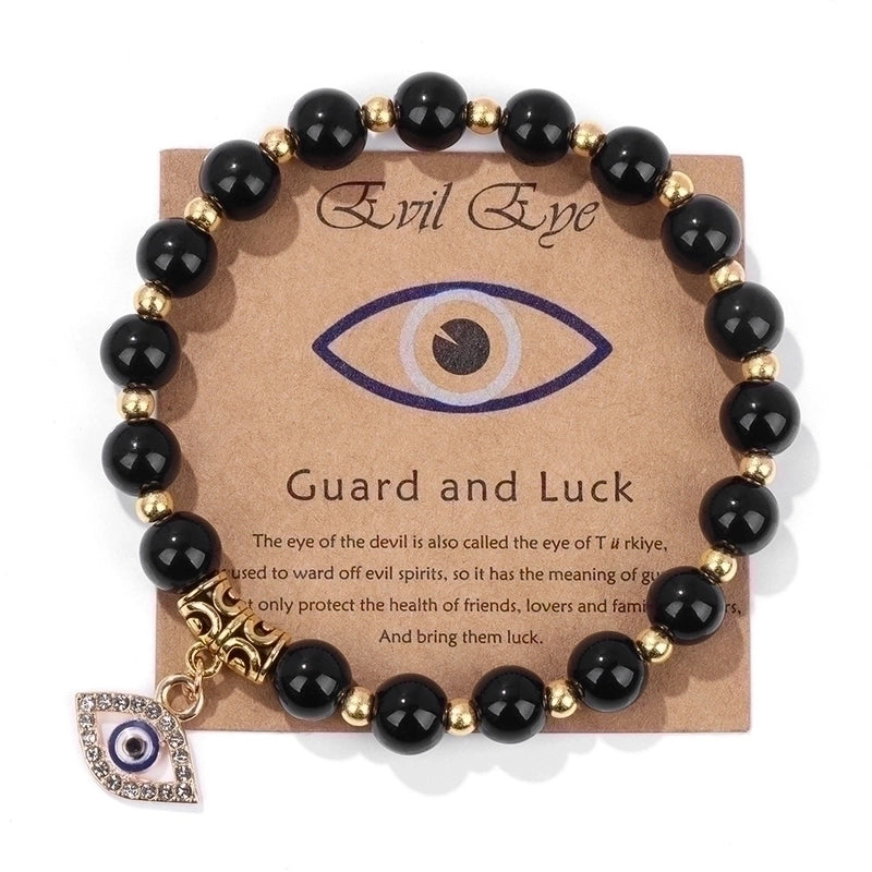 Retro Ethnic Style Devil'S Eye Alloy Natural Stone Elastic String Woven Chain Bracelets In Bulk