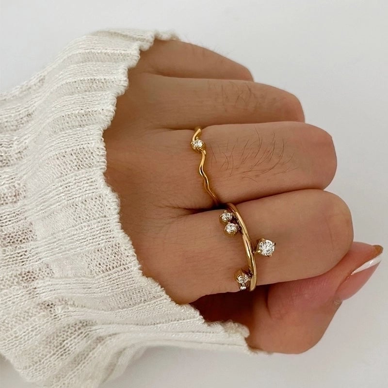 Geometric 316L Stainless Steel  Zircon 18K Gold Plated Irregular Inlay Rings