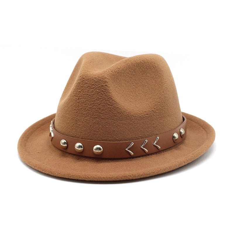 New Autumn And Winter Woolen Small Top Hat Women's Trendy Hat Golden Buckle Jazz Hat Woolen Felt Hat