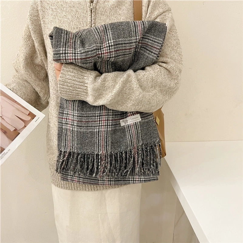 Women's Elegant Plaid Cotton Scarf