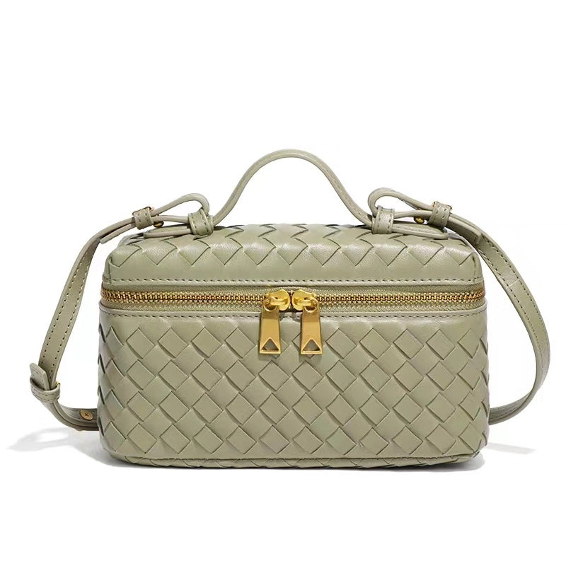 Women's PU Solid Color Classic Style Streetwear Weave Square Zipper Shoulder Bag Handbag
