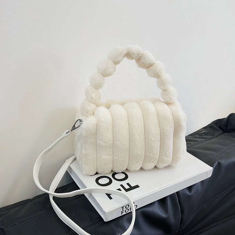Women's Plush Solid Color Basic Classic Style Pillow Shape Zipper Shoulder Bag Handbag