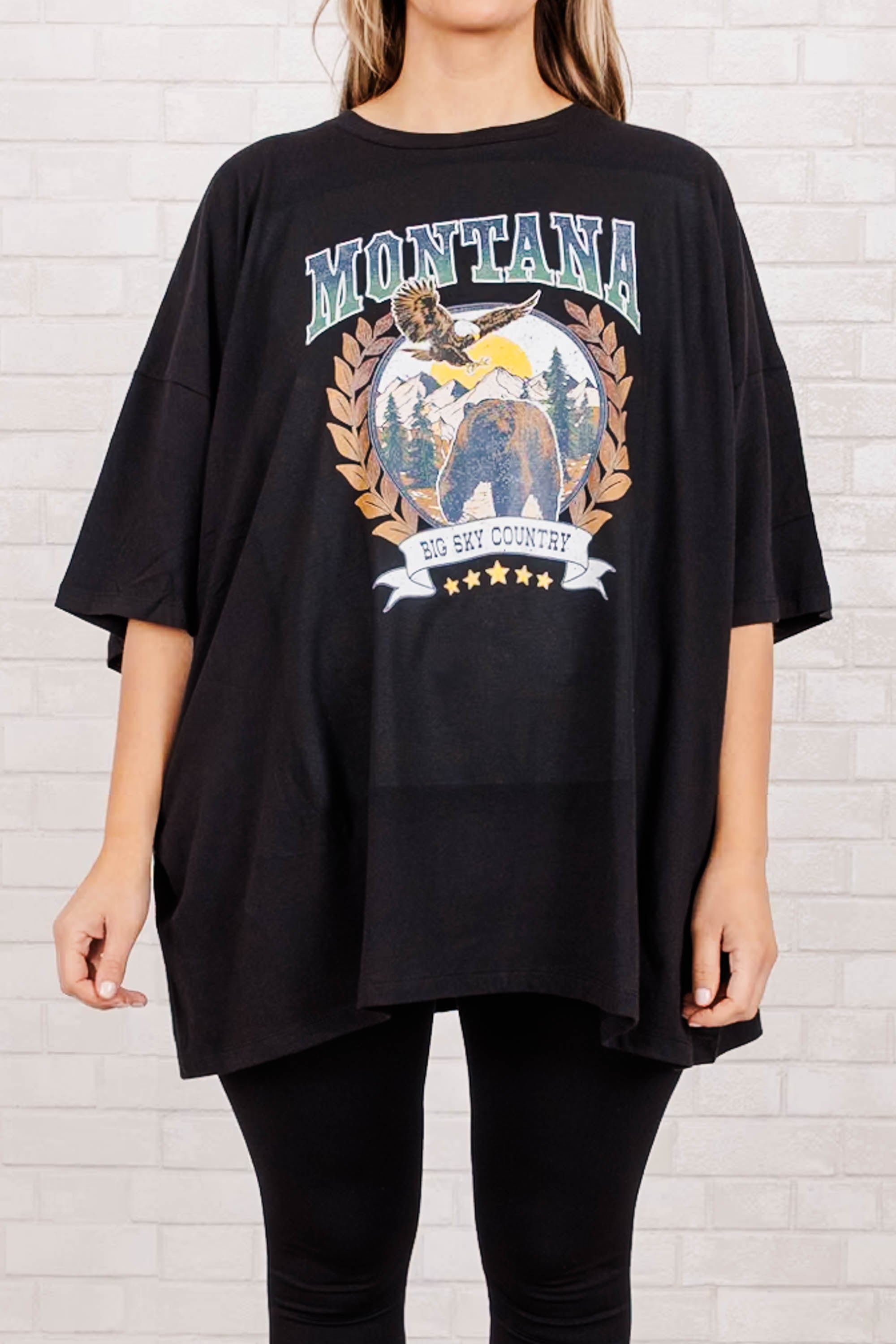 Montana Skies Boyfriend Tee. Black