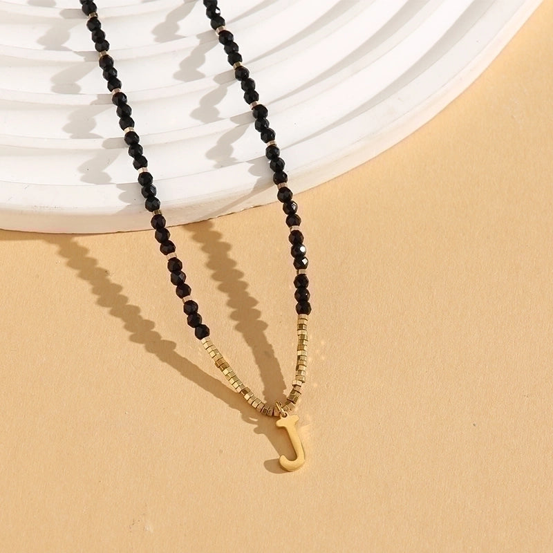 Casual Letter 304 Stainless Steel 18K Gold Plated Beaded Pendant Necklace
