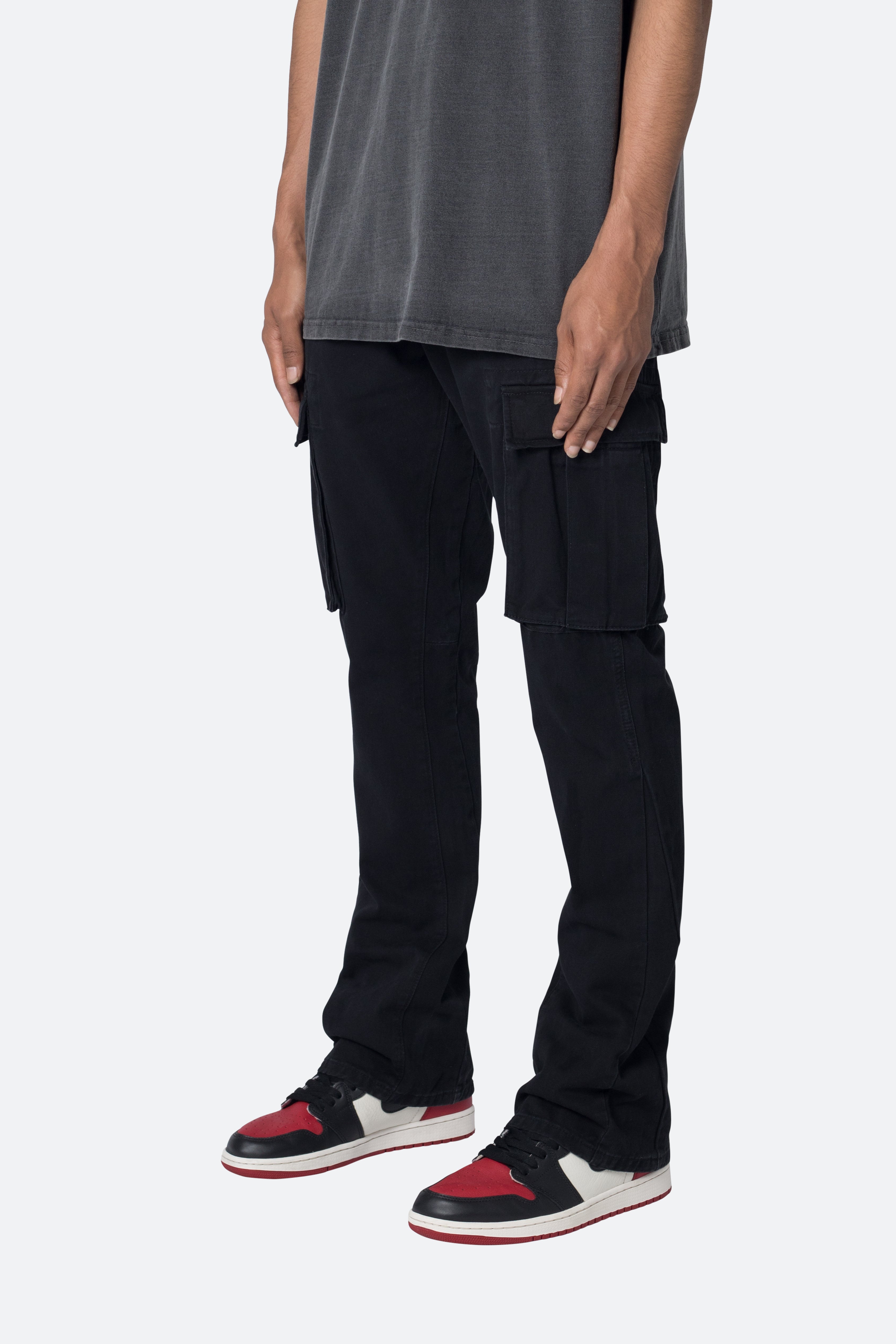 Twill Flare Cargo Pants - Black