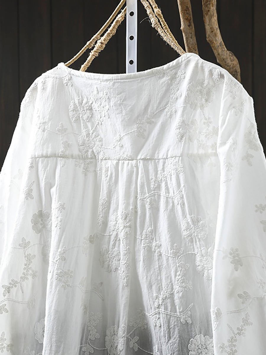 Women Artsy Embroidery Square Collar Shirt