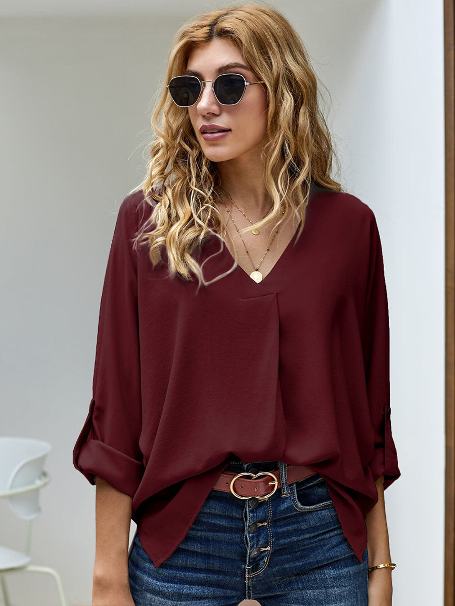 Sexy V-Neck Loose Long-Sleeved Tops (7 colors)