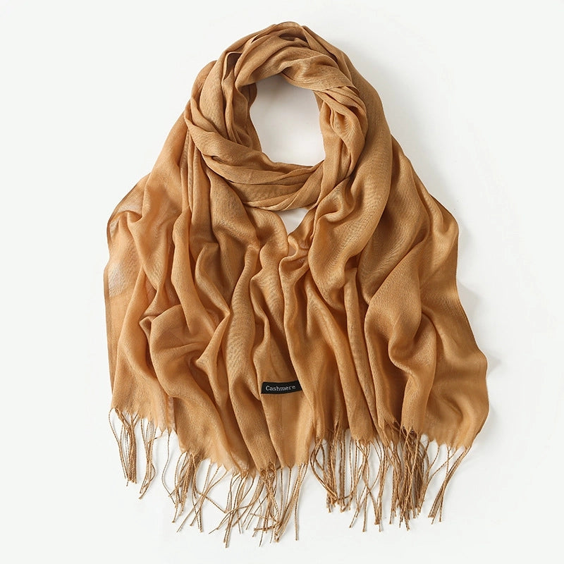 Women's Elegant Classic Style Solid Color Polyester Tassel Scarf