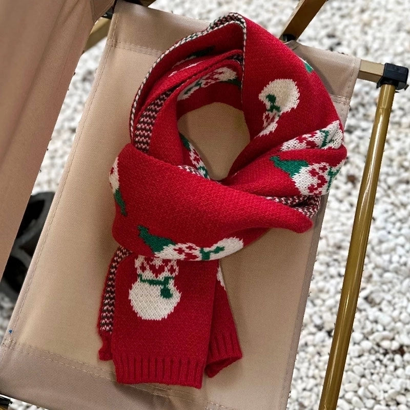 Women's Christmas Sweet Christmas Tree Santa Claus Elk Acrylic Scarf