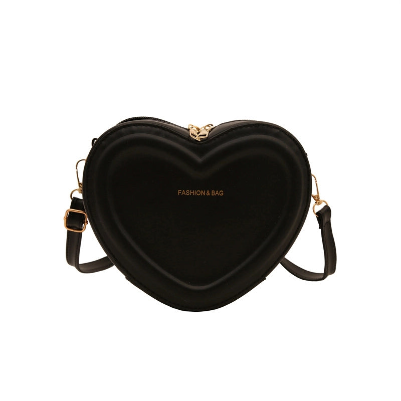 Women's Pu Leather Solid Color Cute Sewing Thread Heart-shaped Zipper Crossbody Bag