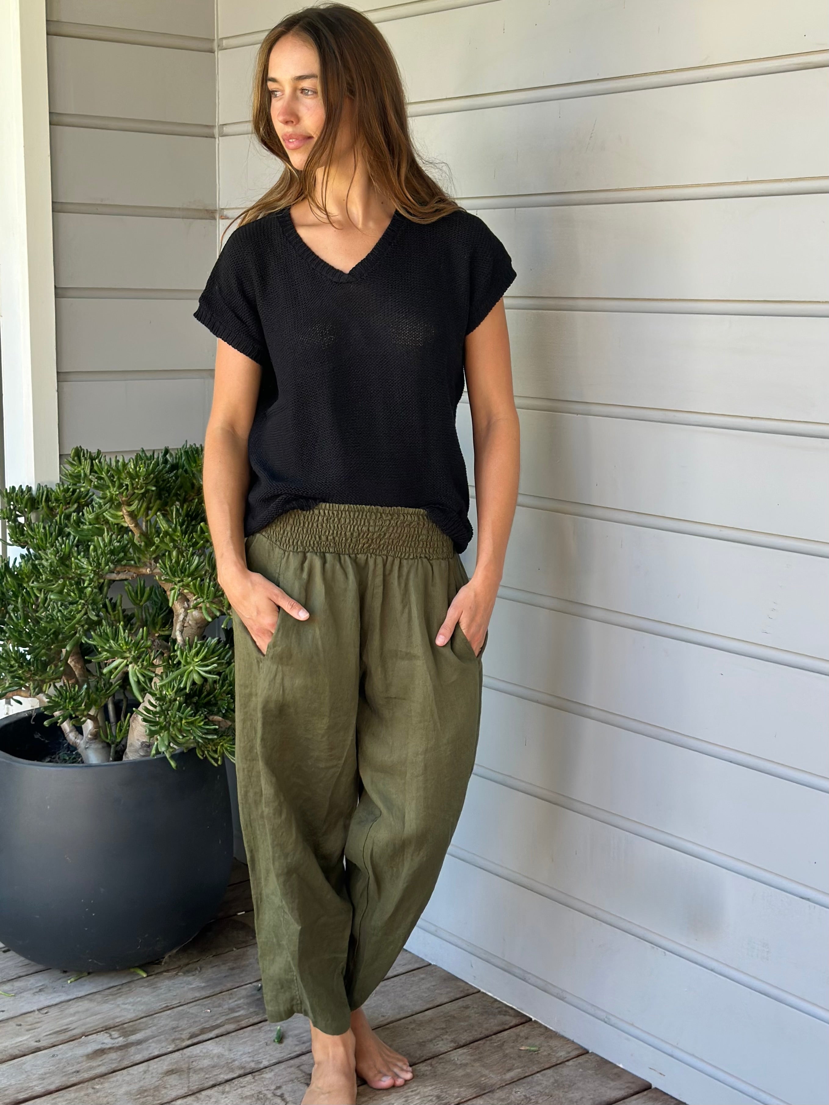 frankie pants - army linen
