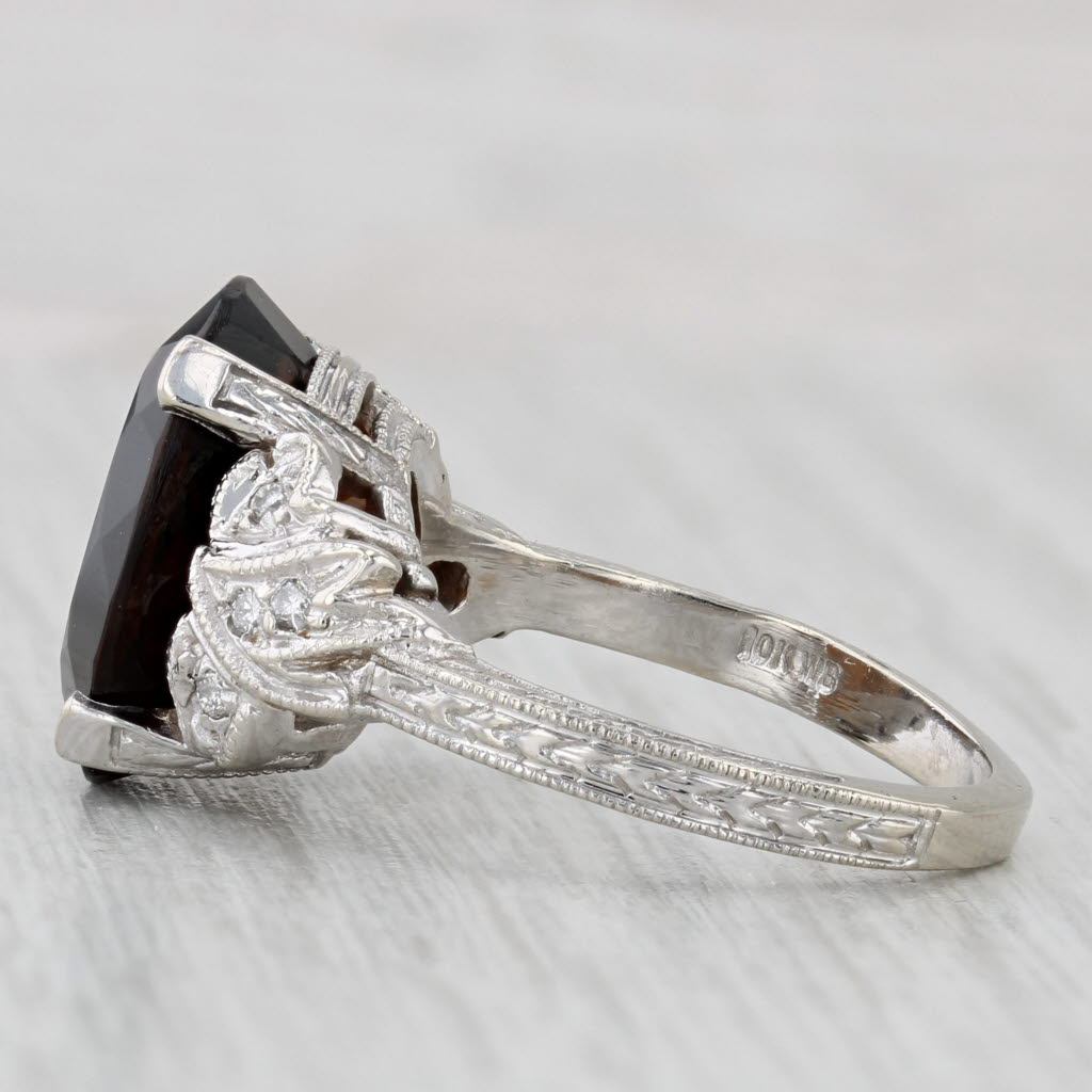 6.11ctw Smoky Quartz Diamond Ring 10k White Gold Size 6.5