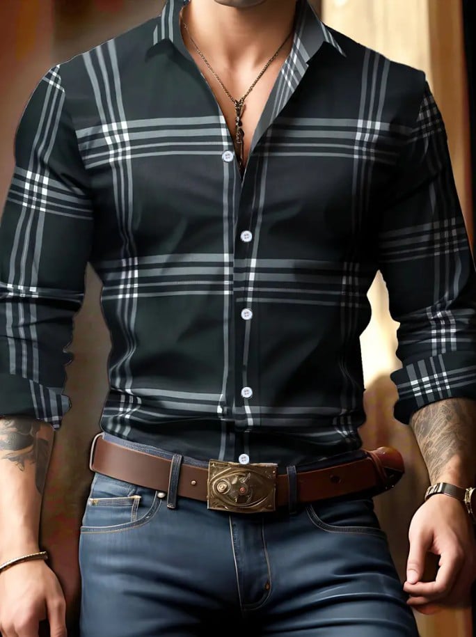 Men's Business Checkered Print Shirt