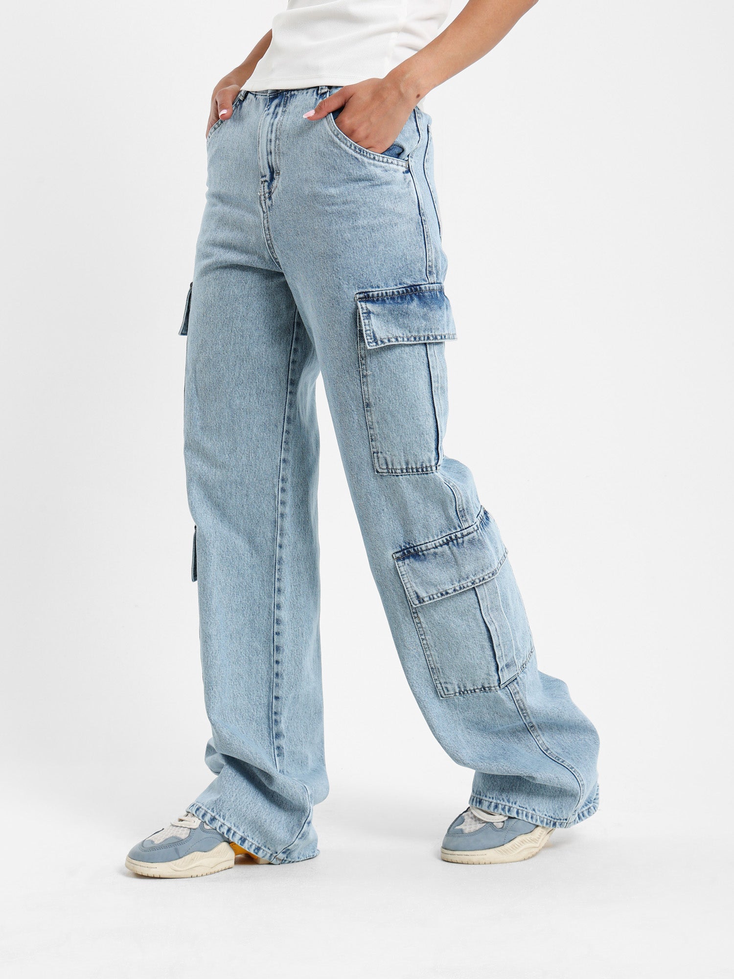 Wide Leg Cargo Denim Jeans