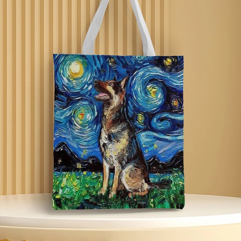 Women's Medium Canvas Animal Basic Classic Style Square Open Canvas Bag
