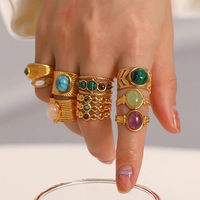 Fashion Geometric 304 Stainless Steel Artificial Gemstones Irregular Rings